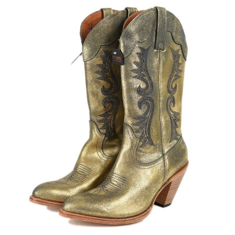 Shyanne Womens Gold Leather SASS Western Boots Pointed Toe Size 9.5